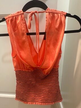 BCBG coral Sleeveless Blouse with Smocked Waist -size XS